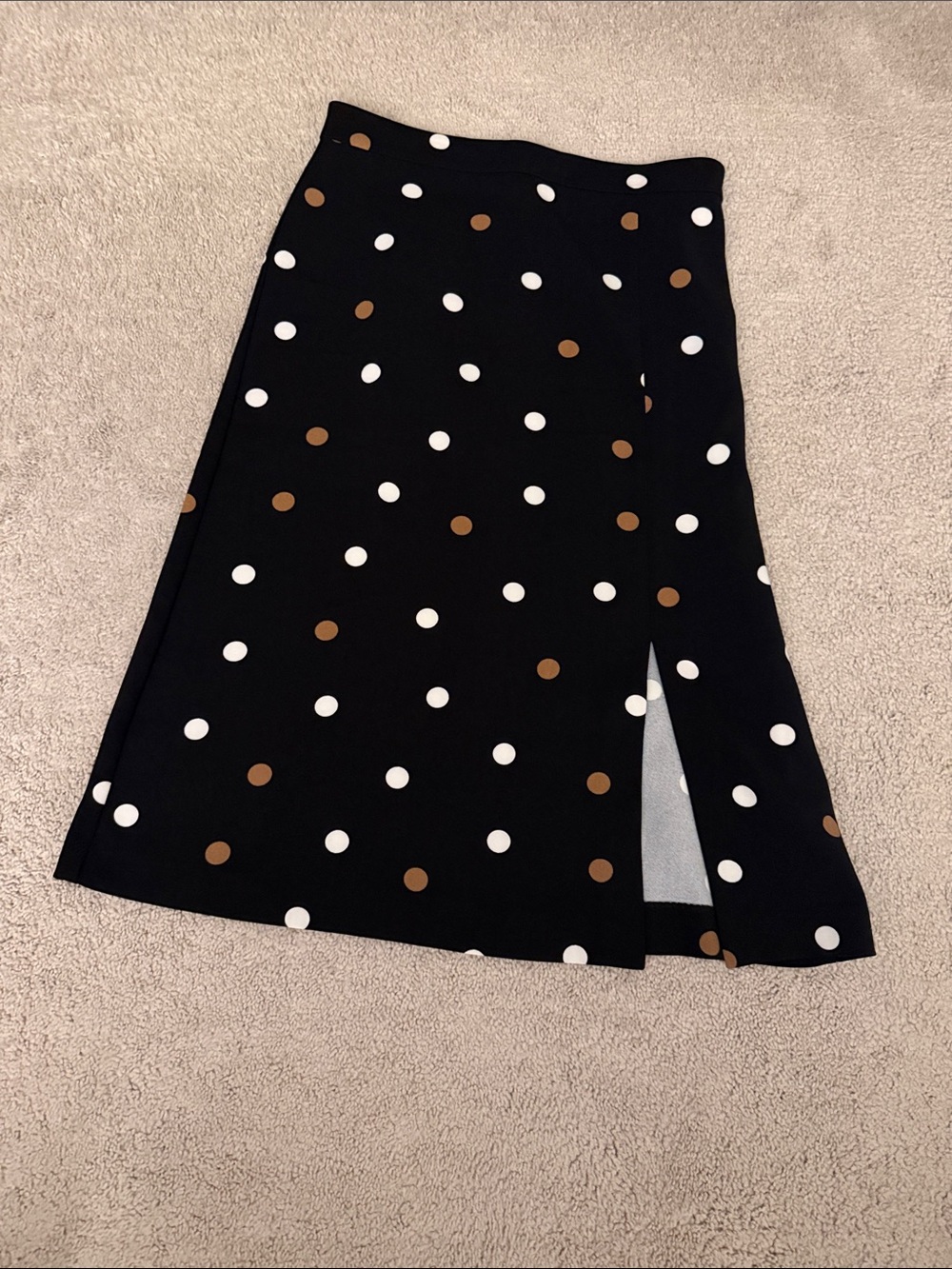 Ann Taylor Factory Black Polka Dot Midi Skirt with Brown and White Dots
